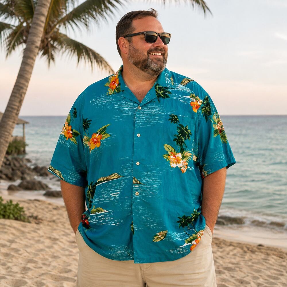 28 Palms Men’s Hawaiian Aloha Shirt XXL Teal Tropical Print 100% Cotton